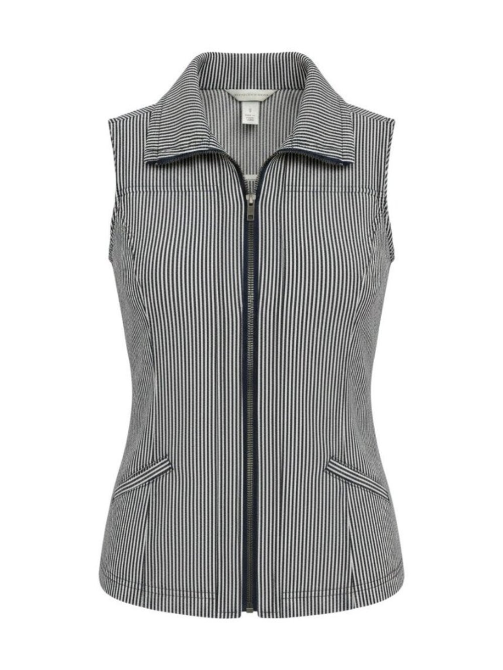 Christopher & Banks Womens Striped Sleeveless Zip-Up Vest Size Small